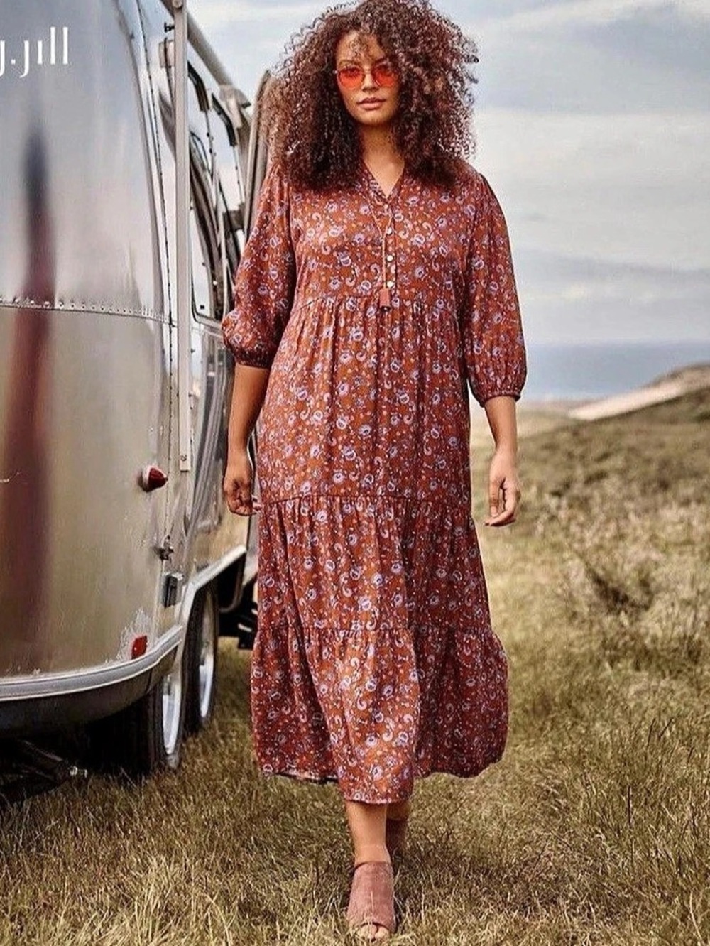 J. Jill Paisley Tiered Maxine Dress in Brown & Purple cottagecore paisley print